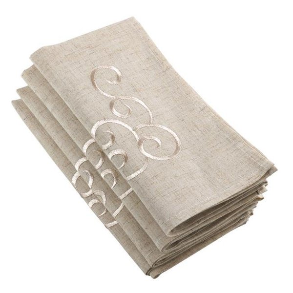 Saro Lifestyle SARO 493.N20S 20 in. Square Embroidered Swirl Design Linen Blend Napkin - Natural  Set of 4 493.N20S